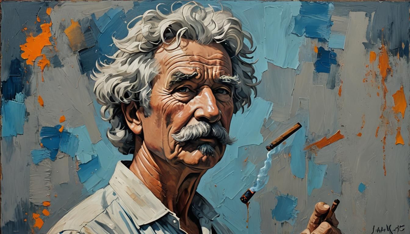 Mark Twain Oil Painting with Impasto Brushstrokes