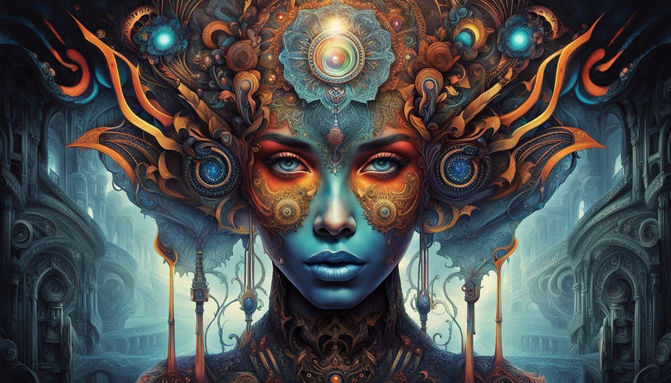 Ethereal Cybernetic Woman in Hyperrealistic Galactic Art