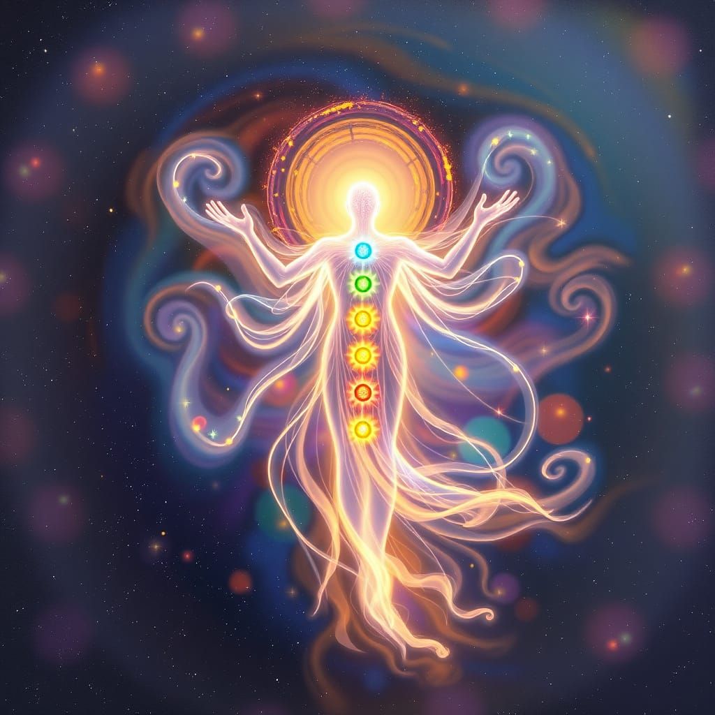 Ethereal Celestial Being Radiates Reiki Energy in Cosmic Dre...