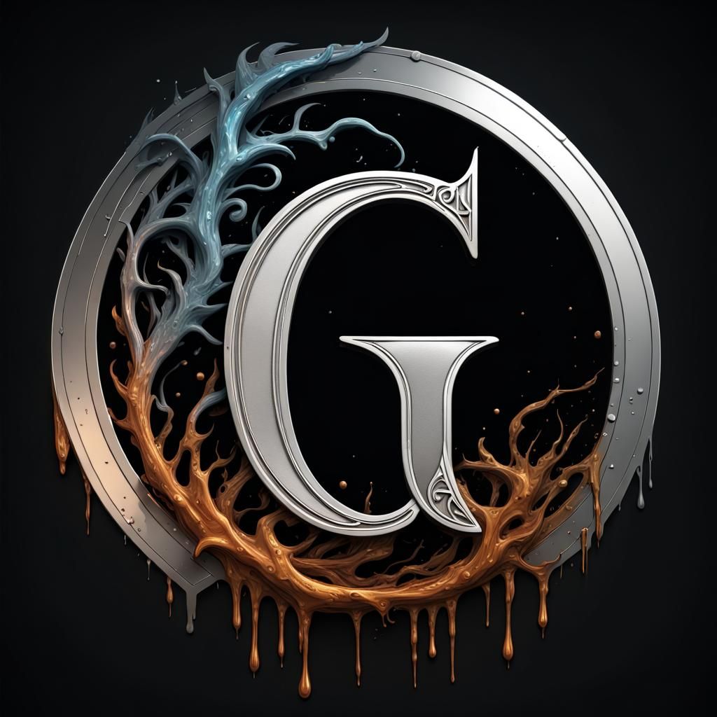 Scripture 'G' Logo with Silver Drips in Digital Art