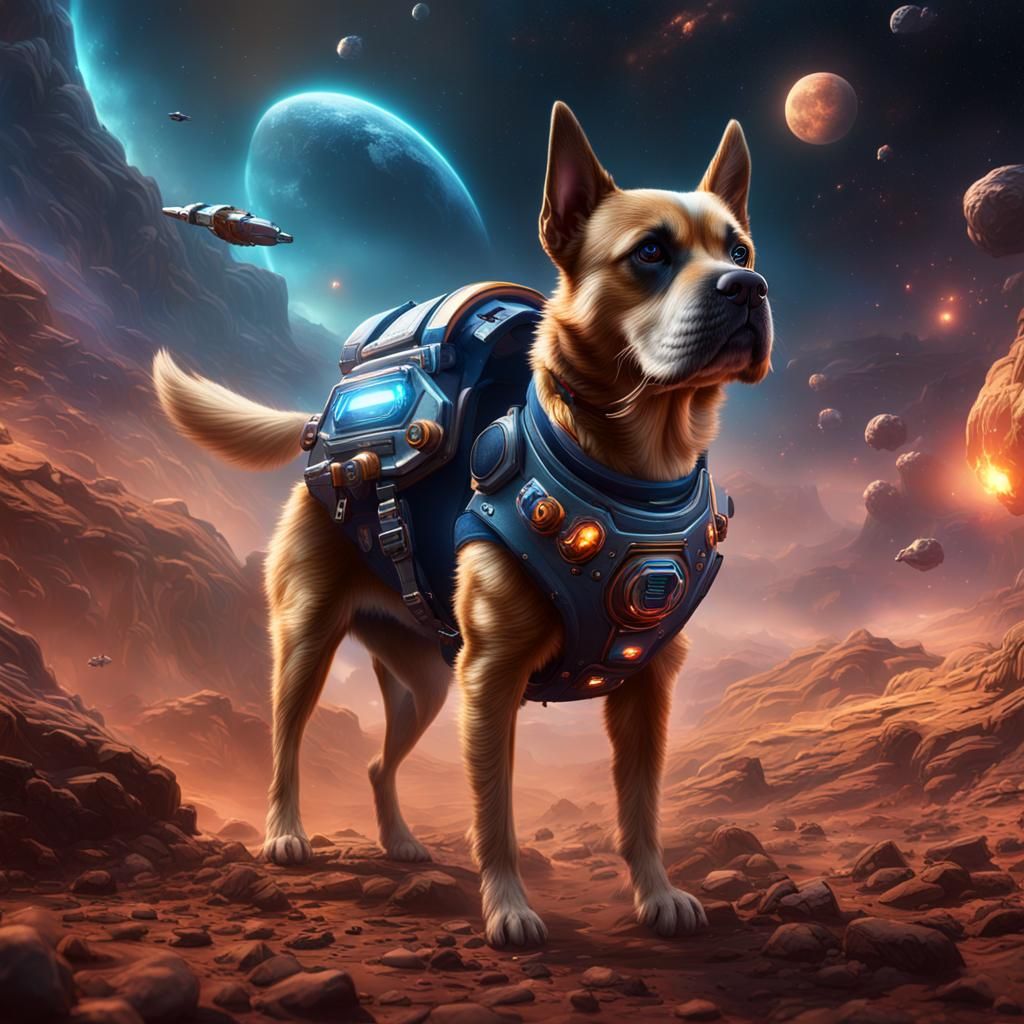 Fantastical Space Dog in Detailed Matte Painting