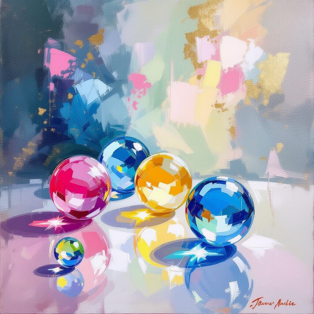 Impressionistic Marbles in Radiant Colors and Shimmering Gol...