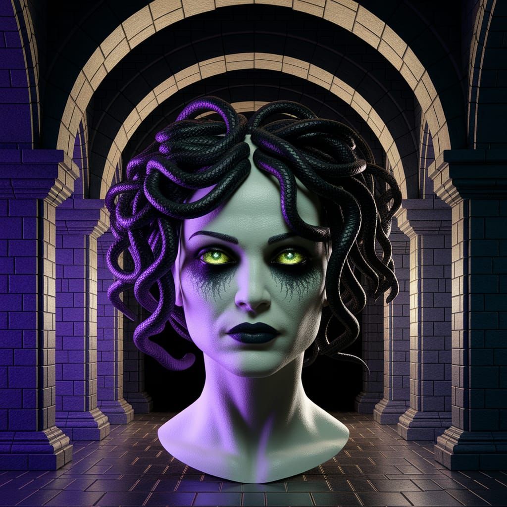 Medusa in Dark Fantasy Greek Cathedral