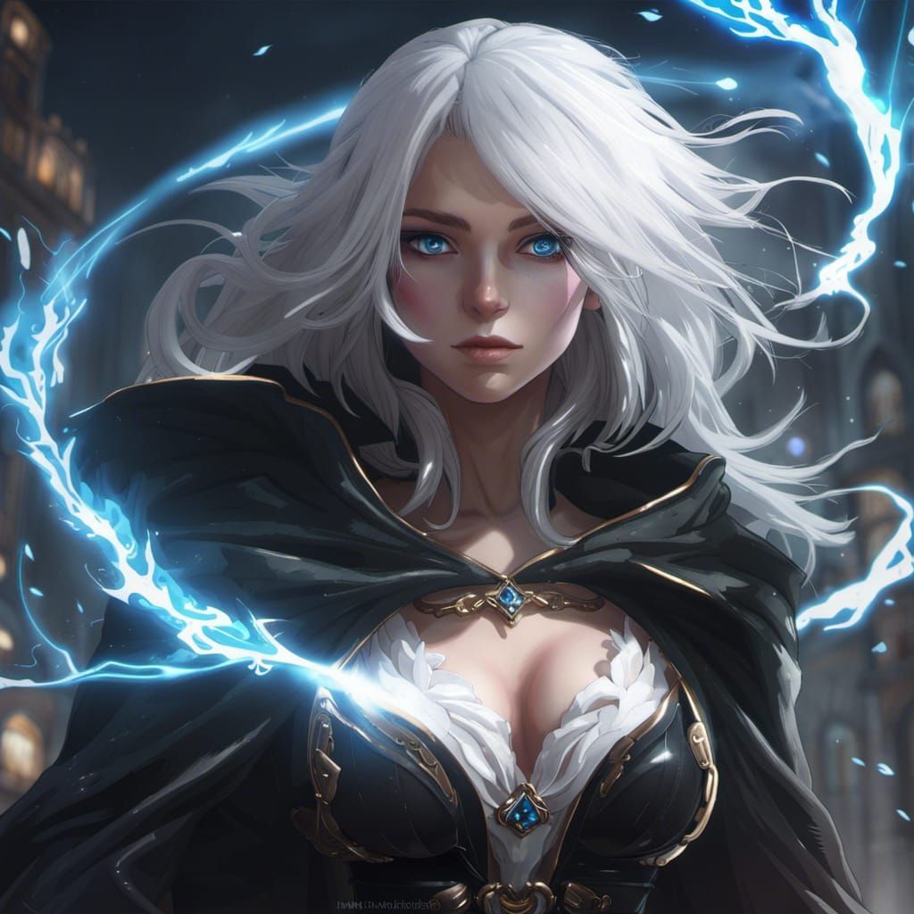 Anime Girl with Magic Cloak: Hyperdetailed Dark Fantasy