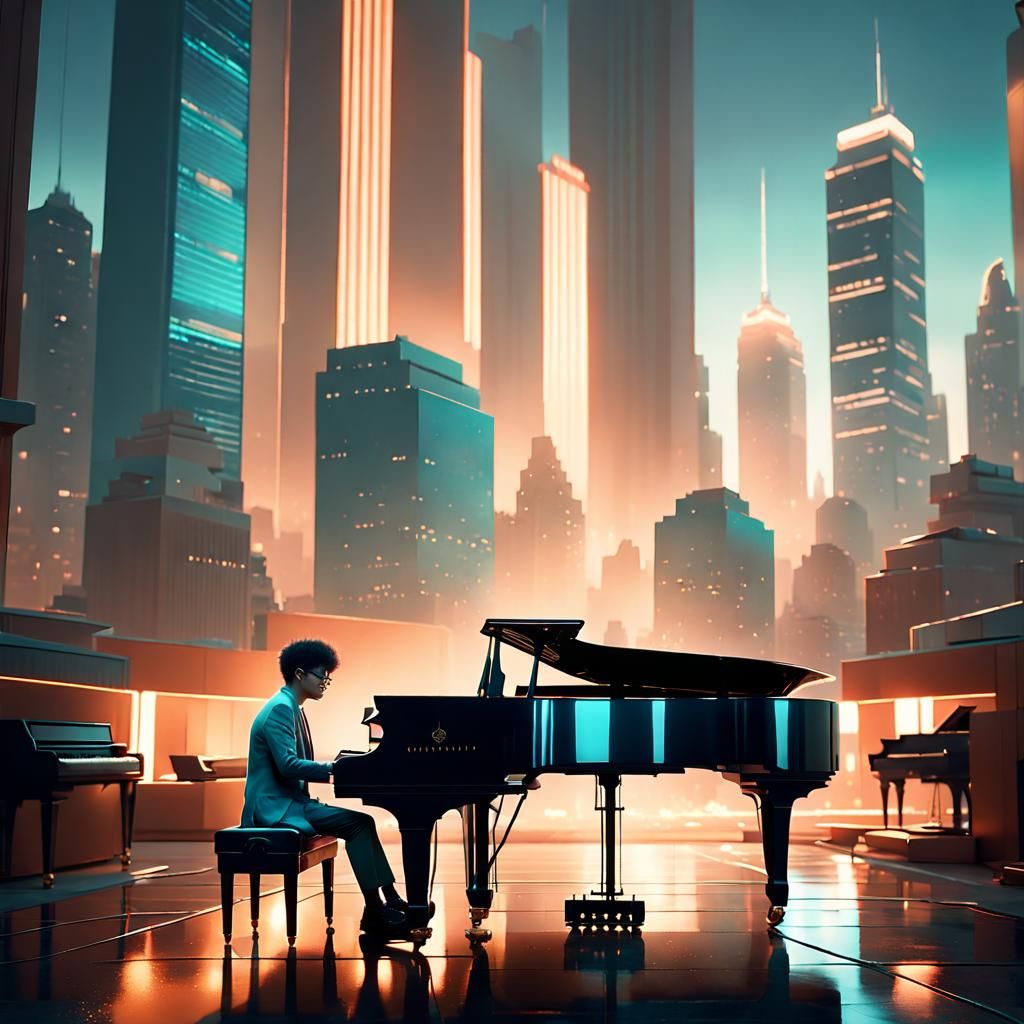 Joey Alexander in a Futuristic Cityscape