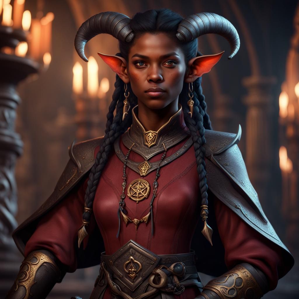 Young Tiefling Cleric in Detailed Fantasy Art