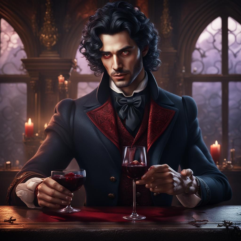 Italian Vampire Pouring Wine: Detailed Matte Painting