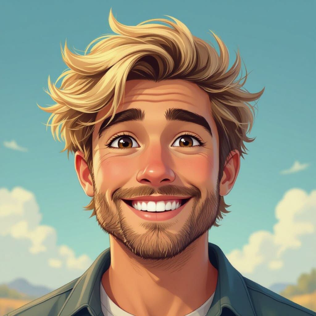 Smiling Blond Man Portrait in Surreal Digital Art Style
