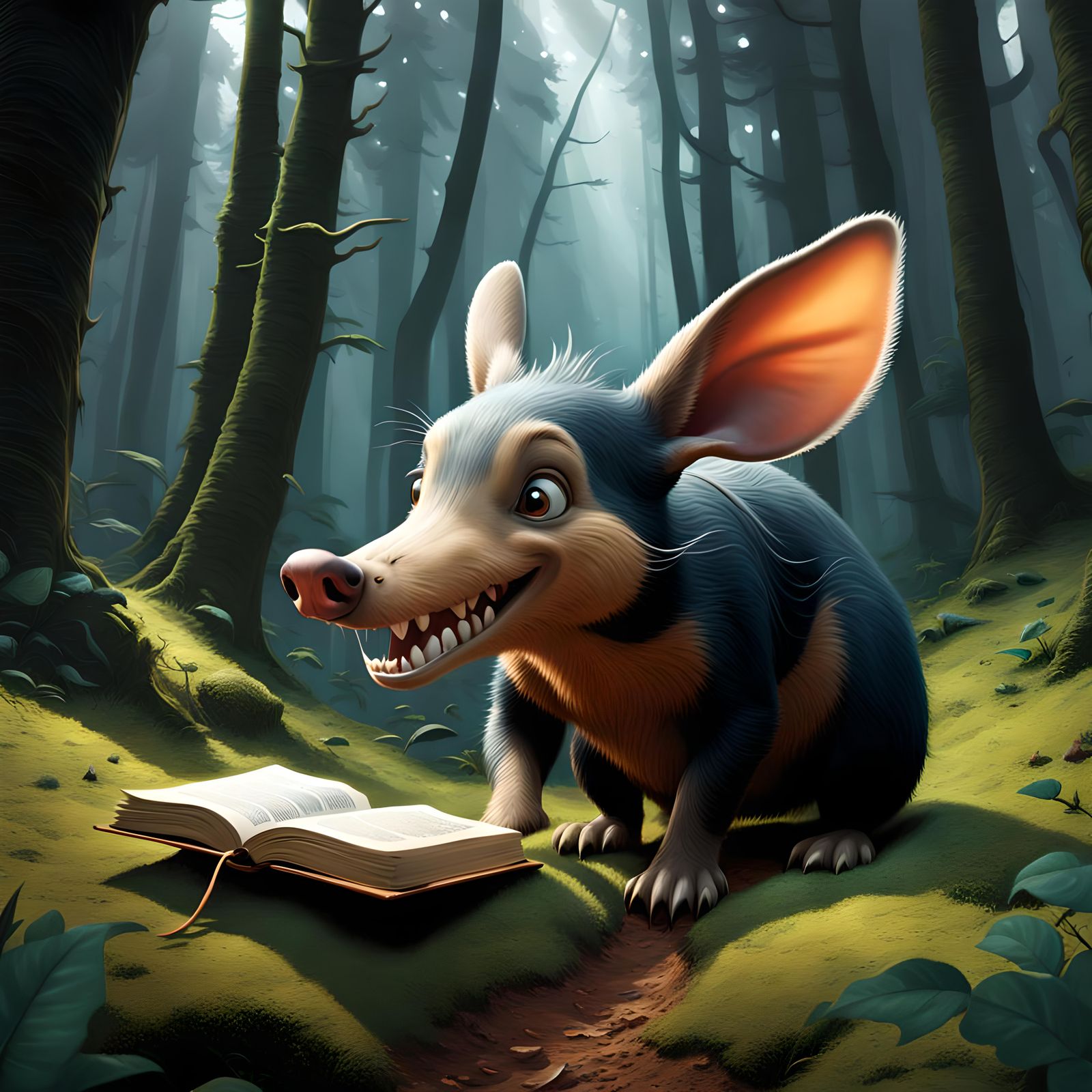 Eerie Aardvark Storybook Illustration in Cel-Shaded Style