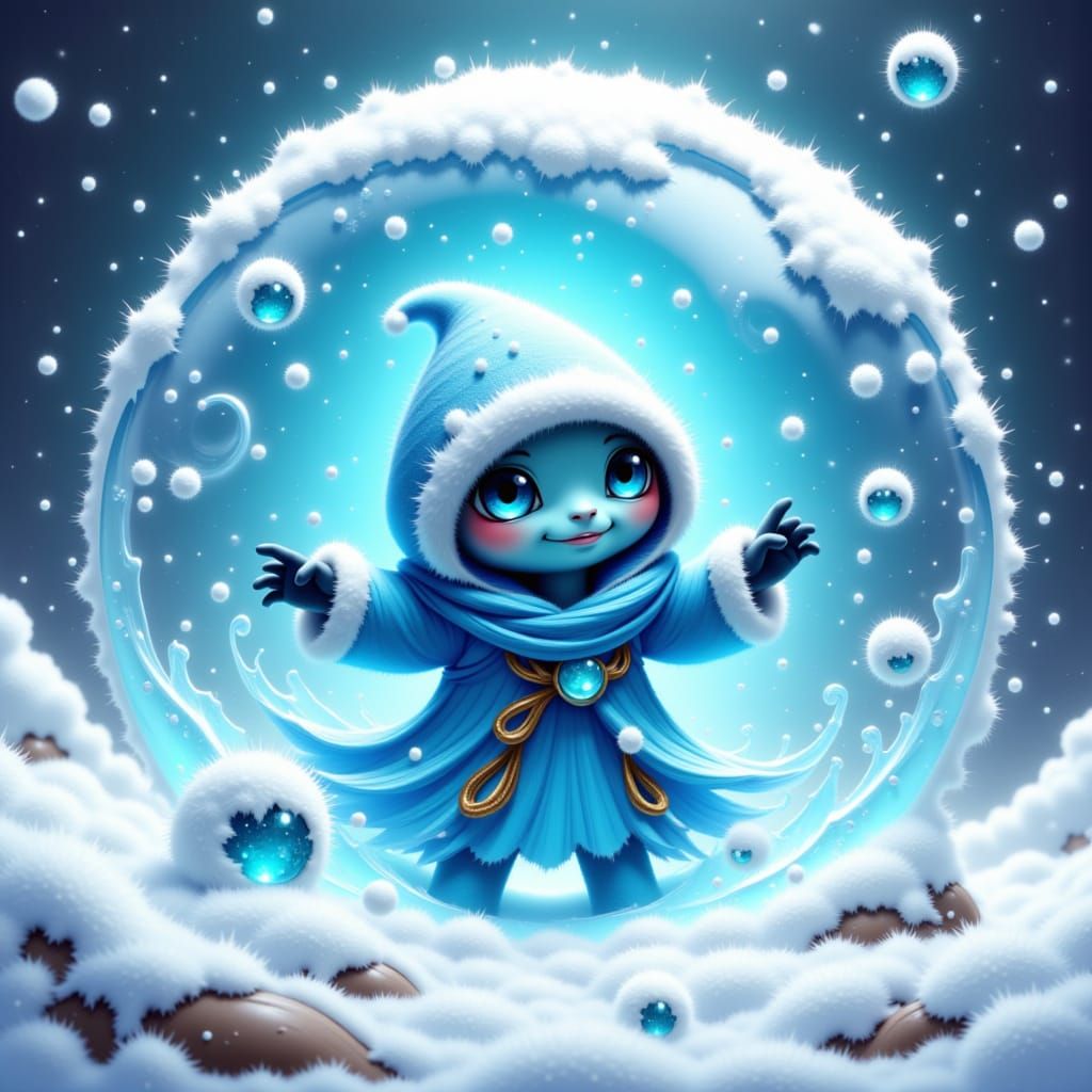 Snow Elemental Playing in Snowglobe, Digital Painting