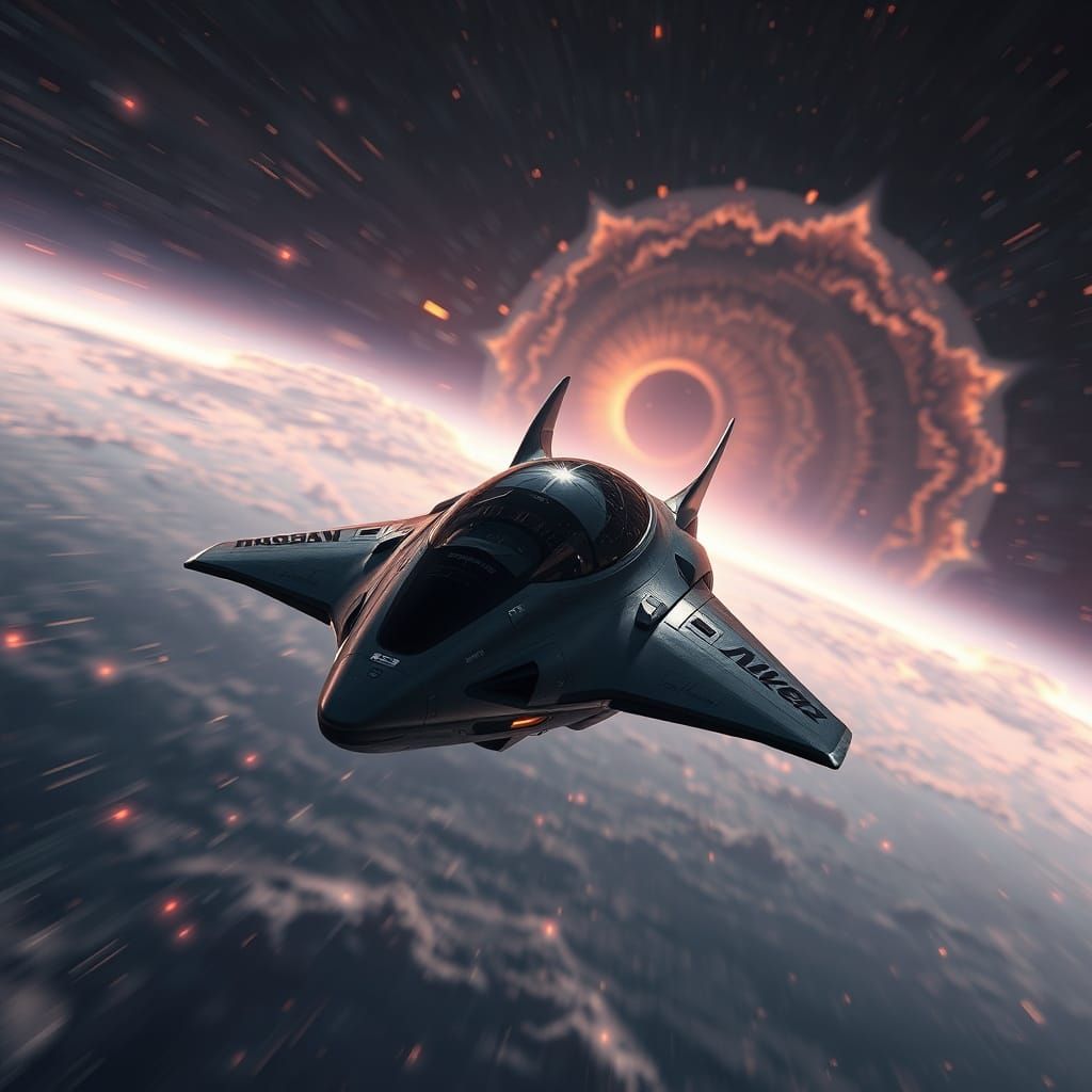 Small Space Shuttle Navigating Cosmos in Warp Speed