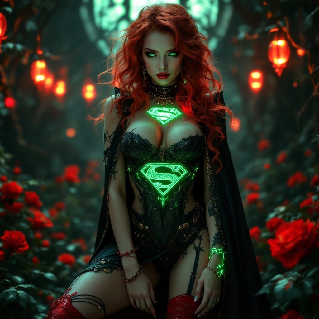Goth Poison Ivy as Supergirl in Dark Fantasy Attire