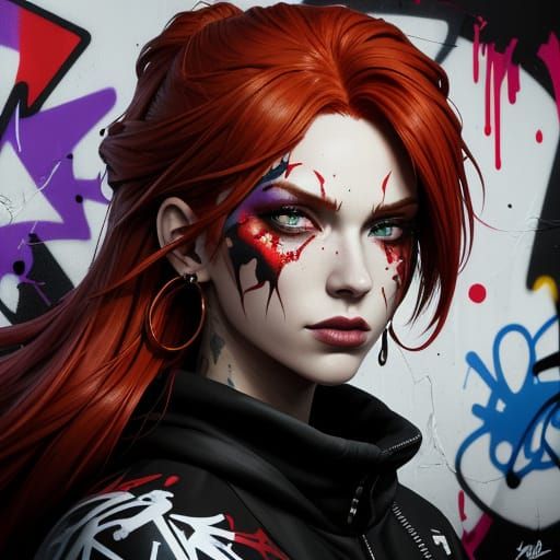 Redhead Woman in Vibrant Urban Splash Art