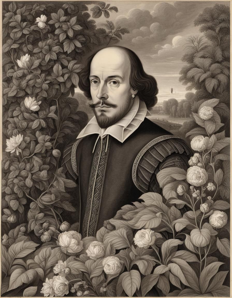 William Shakespeare Portrait in Garden Setting