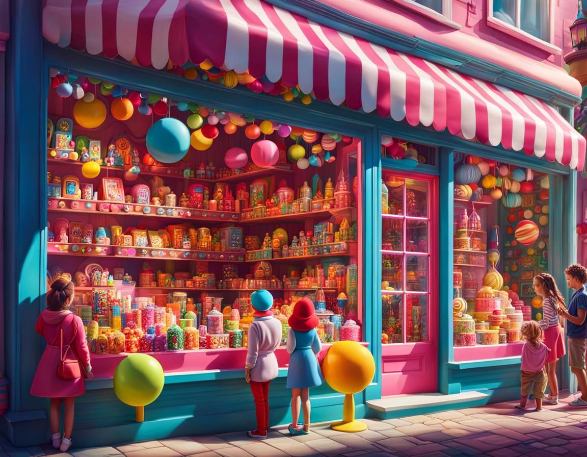 Bright Toy Store Window Display in Candy Art