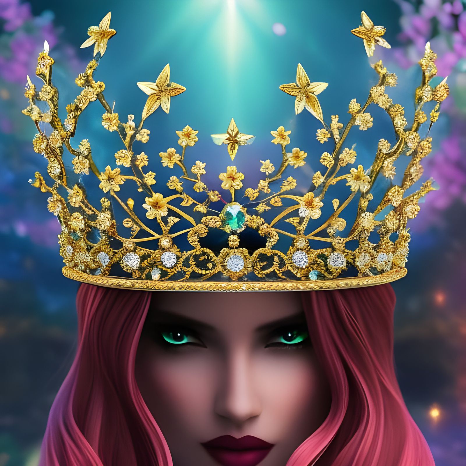 Snow Queen Portrait with Jeweled Crown, Fantasy Art