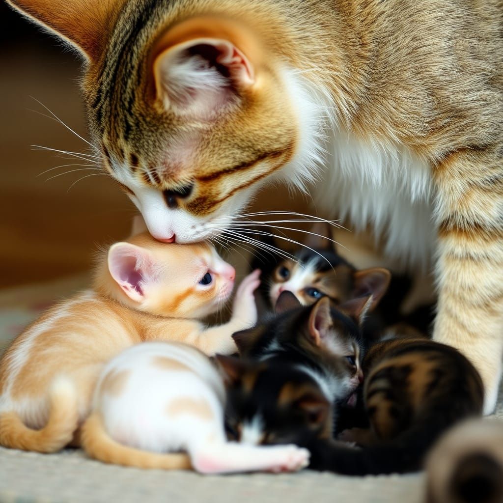Mother Cat Nursing Kittens