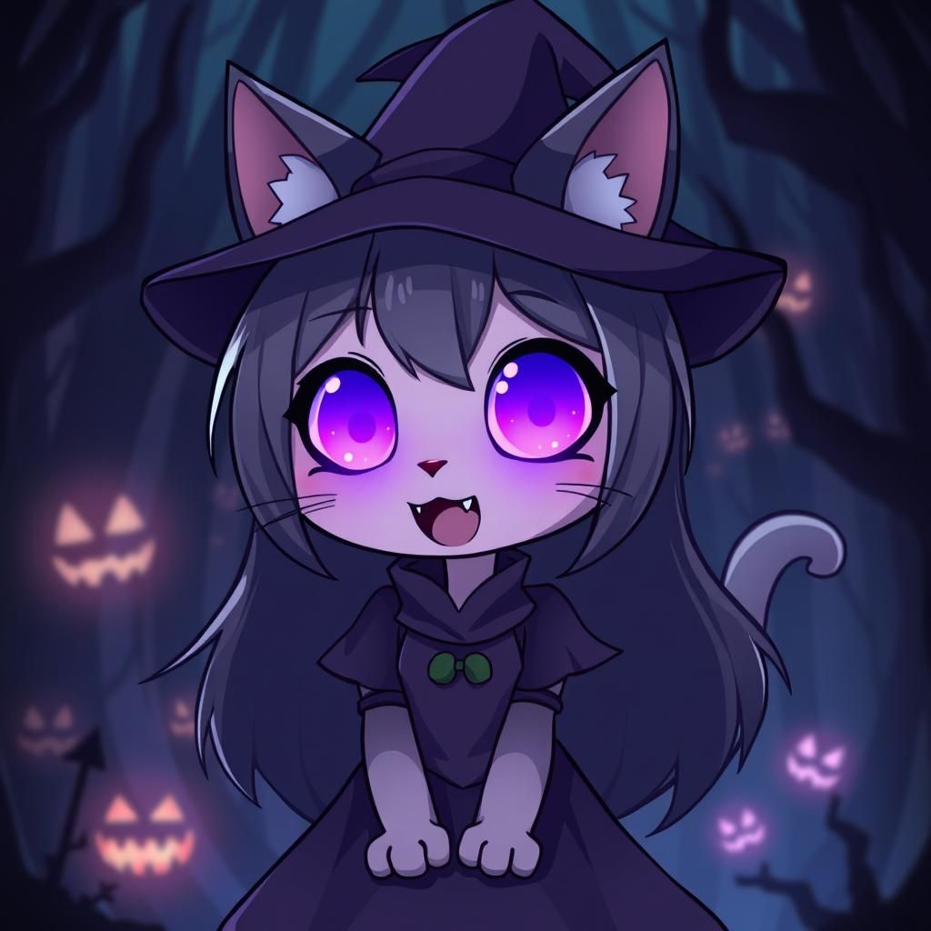 Anime Catgirl Witch in Haunted Forest