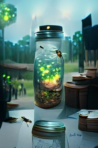 Enchanted Jar of Fireflies at Night