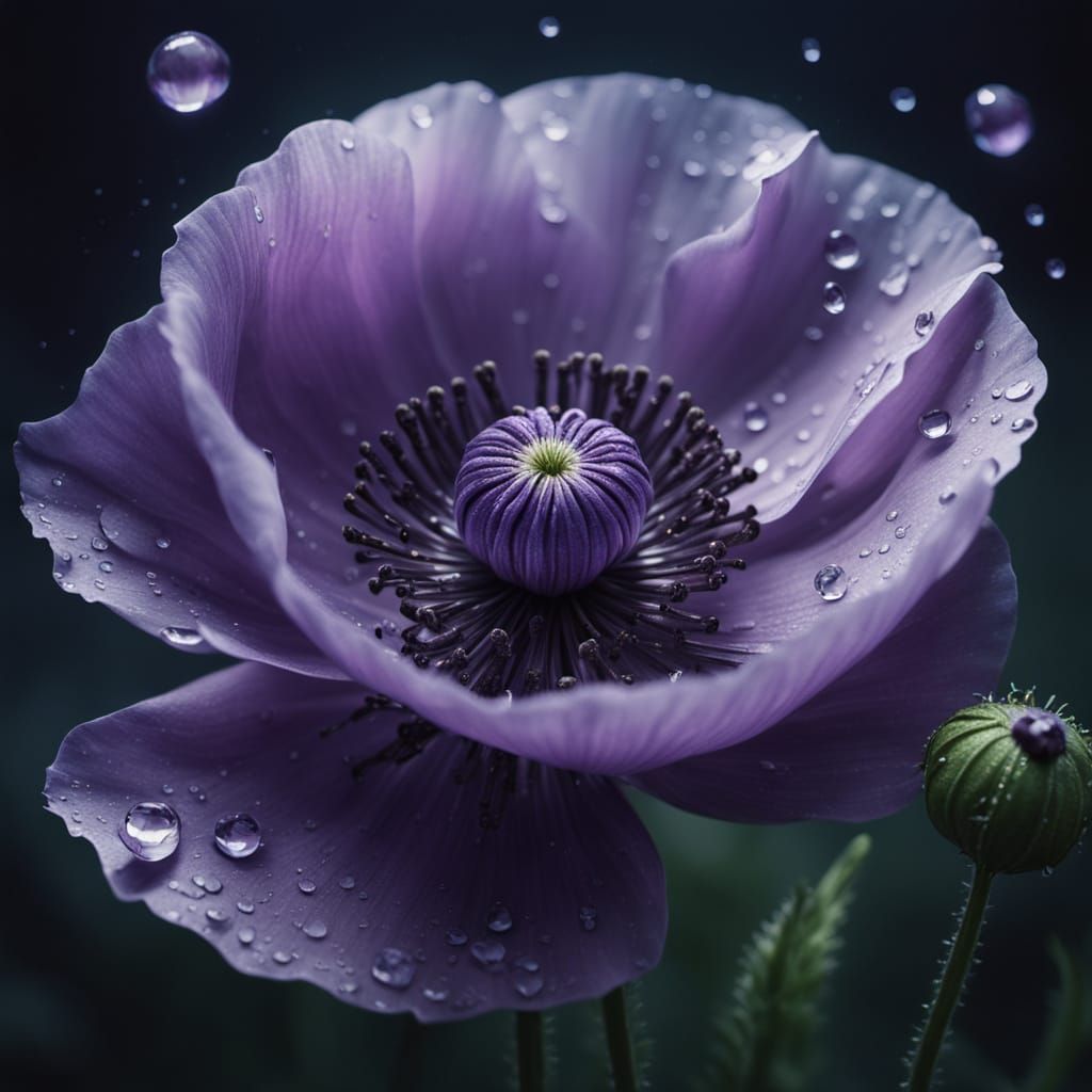 Luminous Purple Poppy in Ethereal Moonlight