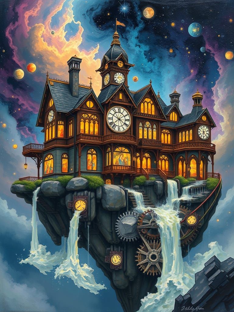 Steampunk Victorian Mansion on Floating Island