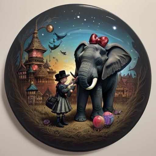 Adorable Dumbo as Steampunk Clown in Dreamcore Style