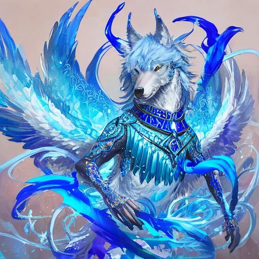 Majestic Blue Wolf of Light and Gemstones