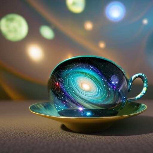 Cosmic Galaxy in Teacup: Astral Illustration