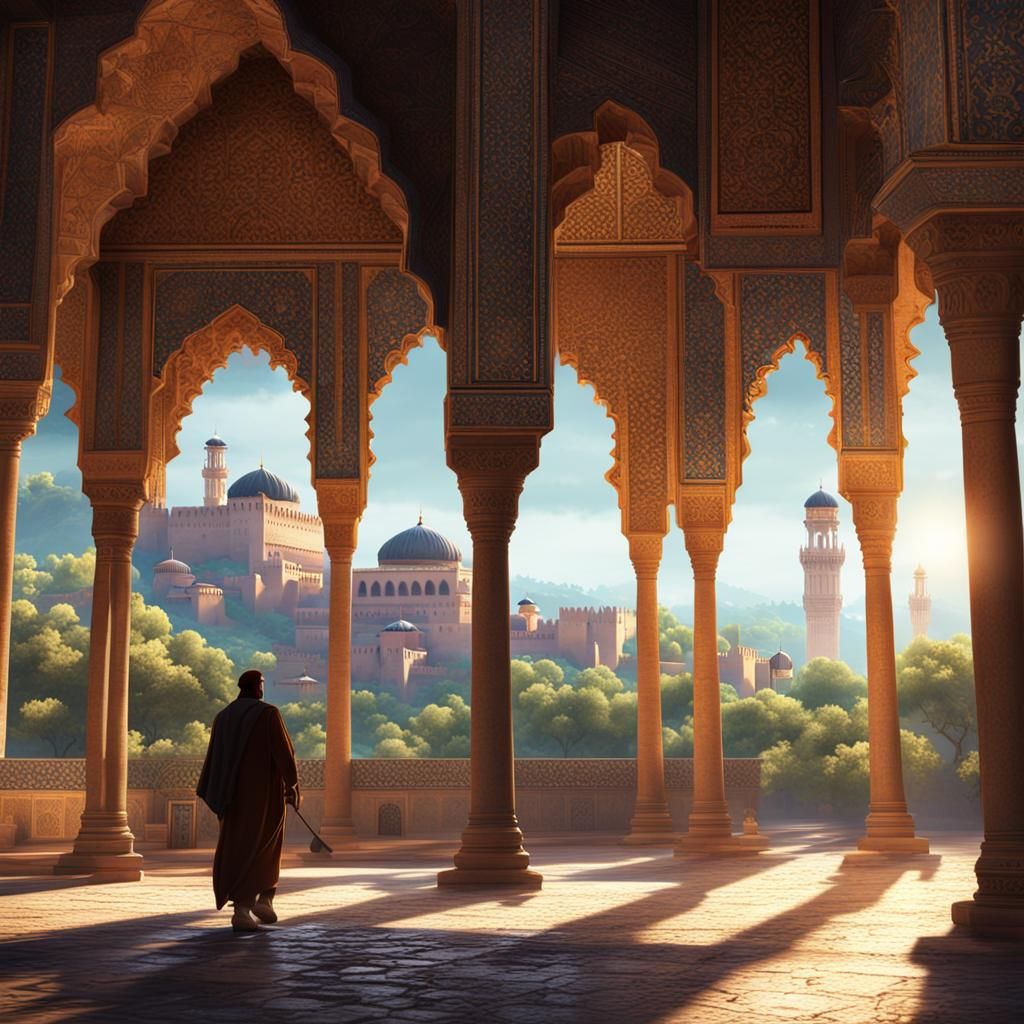 Alhambra, Granada: Detailed Matte Painting on a Sunny Mornin...
