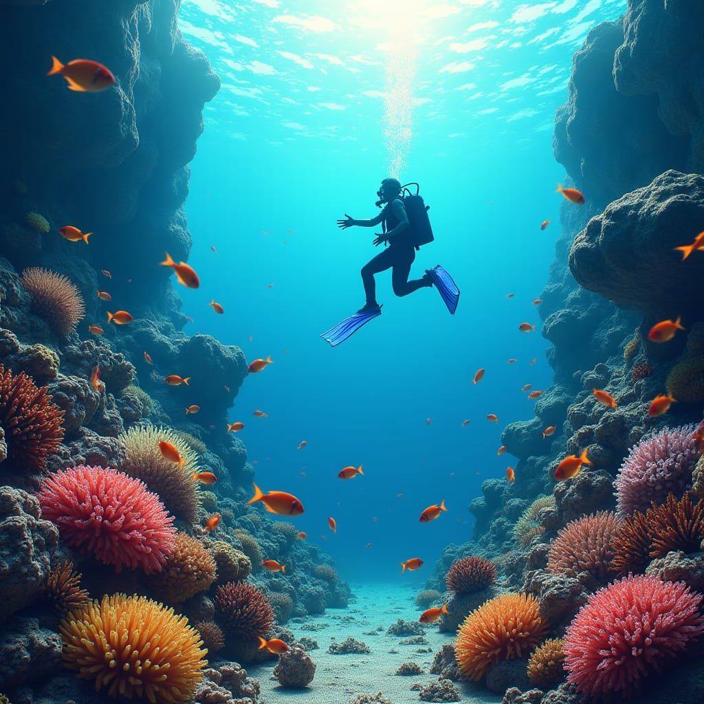 Alien Diver Explores Golden Ratio Coral Reef