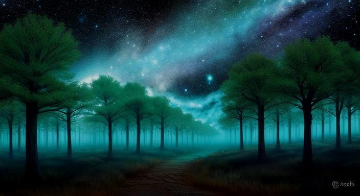 Ethereal Ghost Town Forest with Cosmic Ghosts