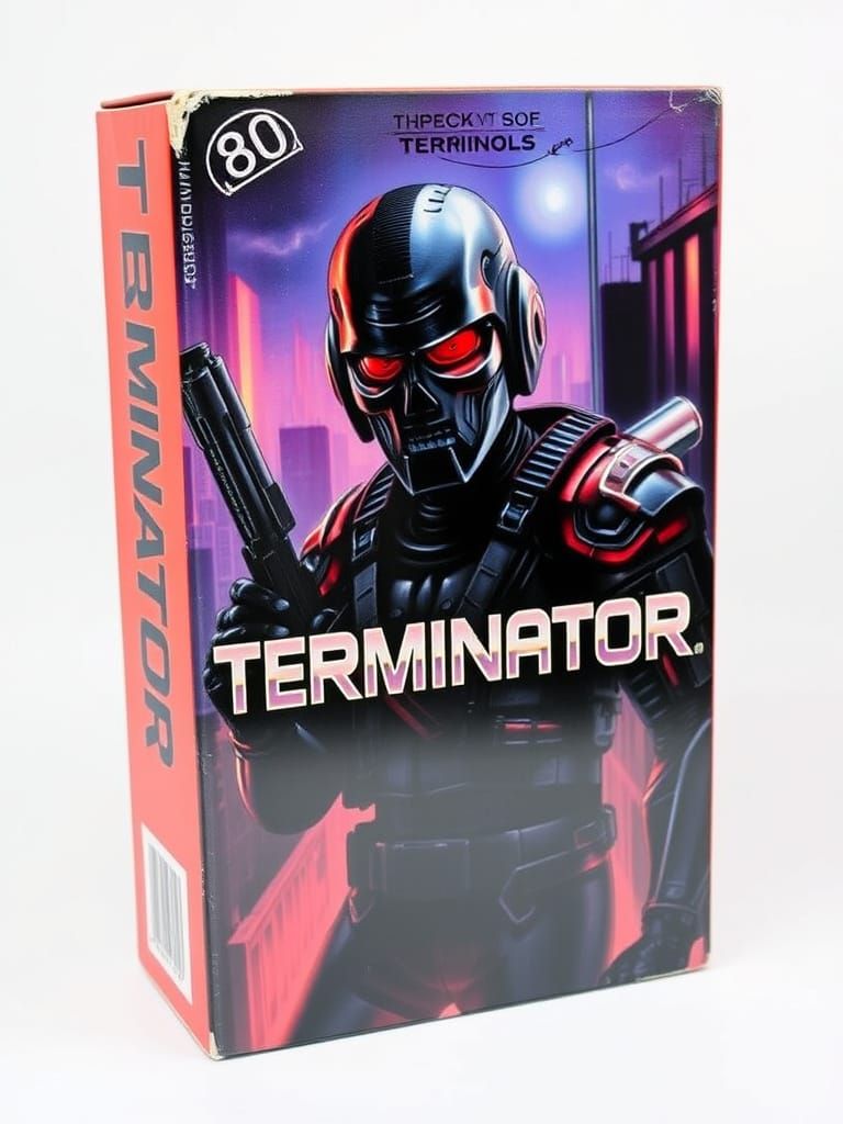 Retro VHS Box Art: Terminator in Cyberpunk Style