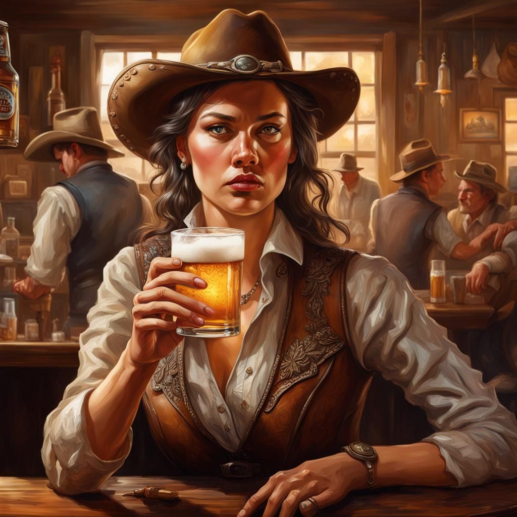 Western Saloon Scene in Hyperrealistic Splash Art