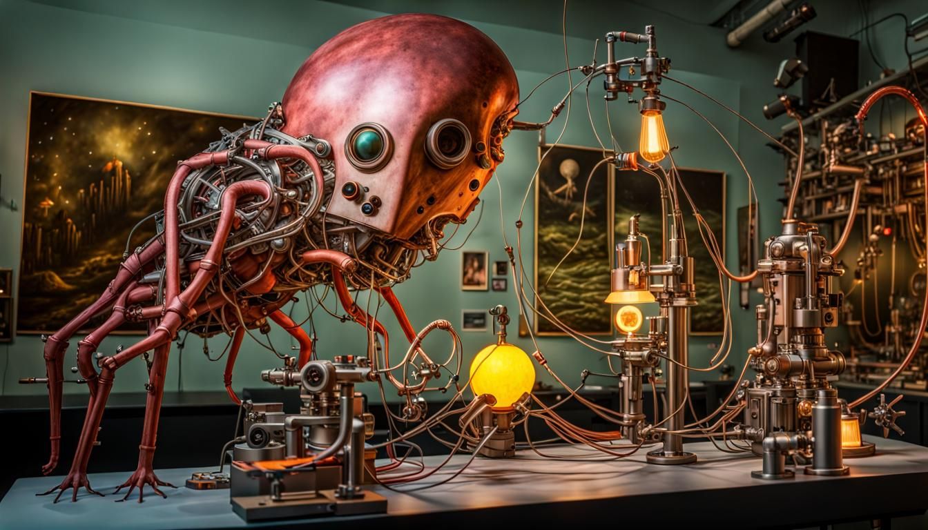 Futuristic Lab with Scientist in Magical Realism