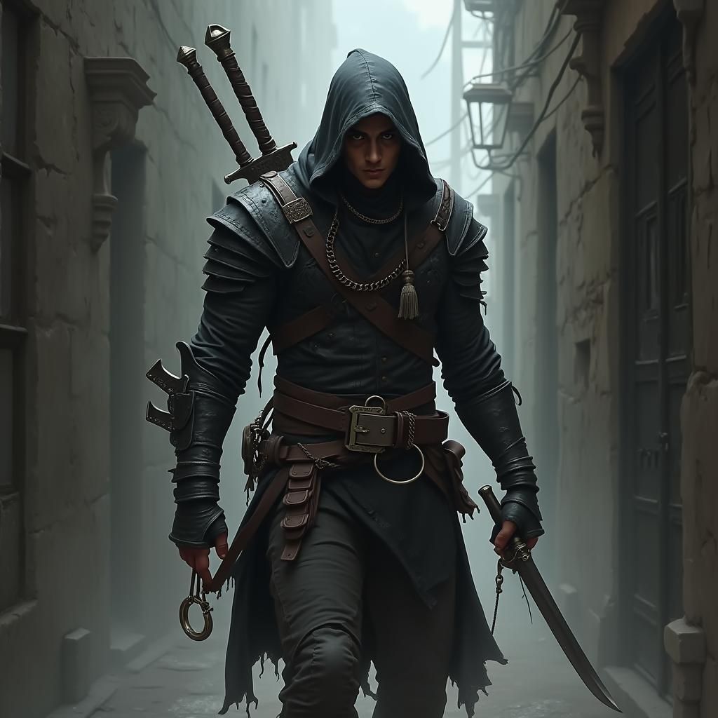 Pathfinder Ruffian Rogue in Dimly Lit Alleyway