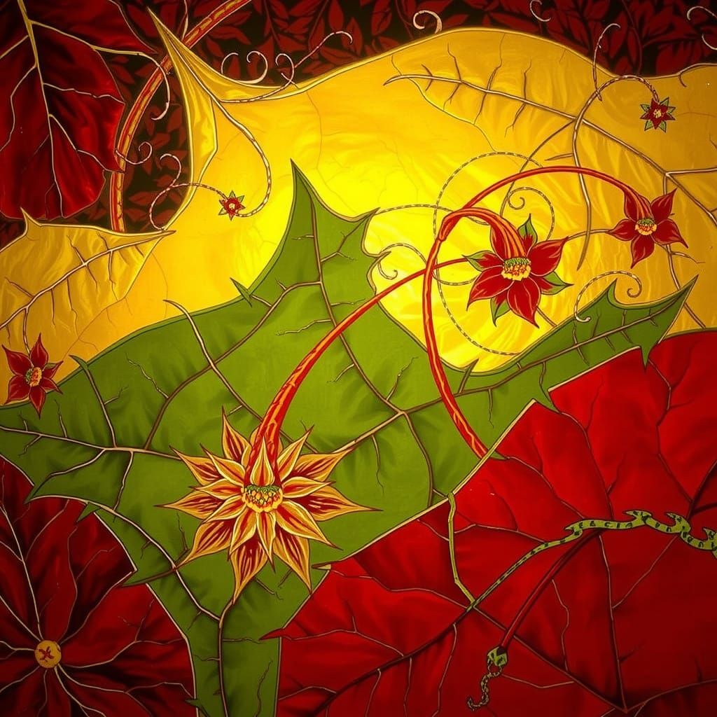 Hyperrealistic Botanical Tapestry with Fractured Flora