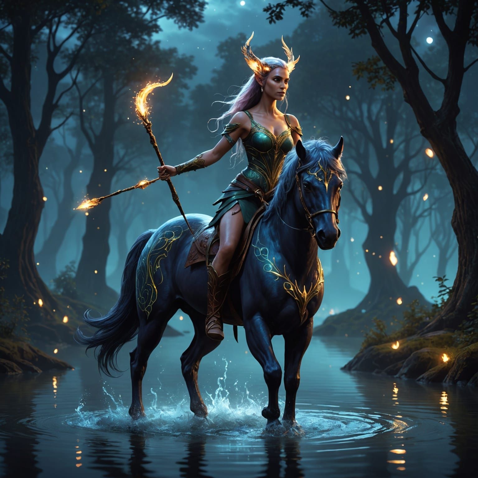 A beautiful female elf centaur with long elven ears similar ...