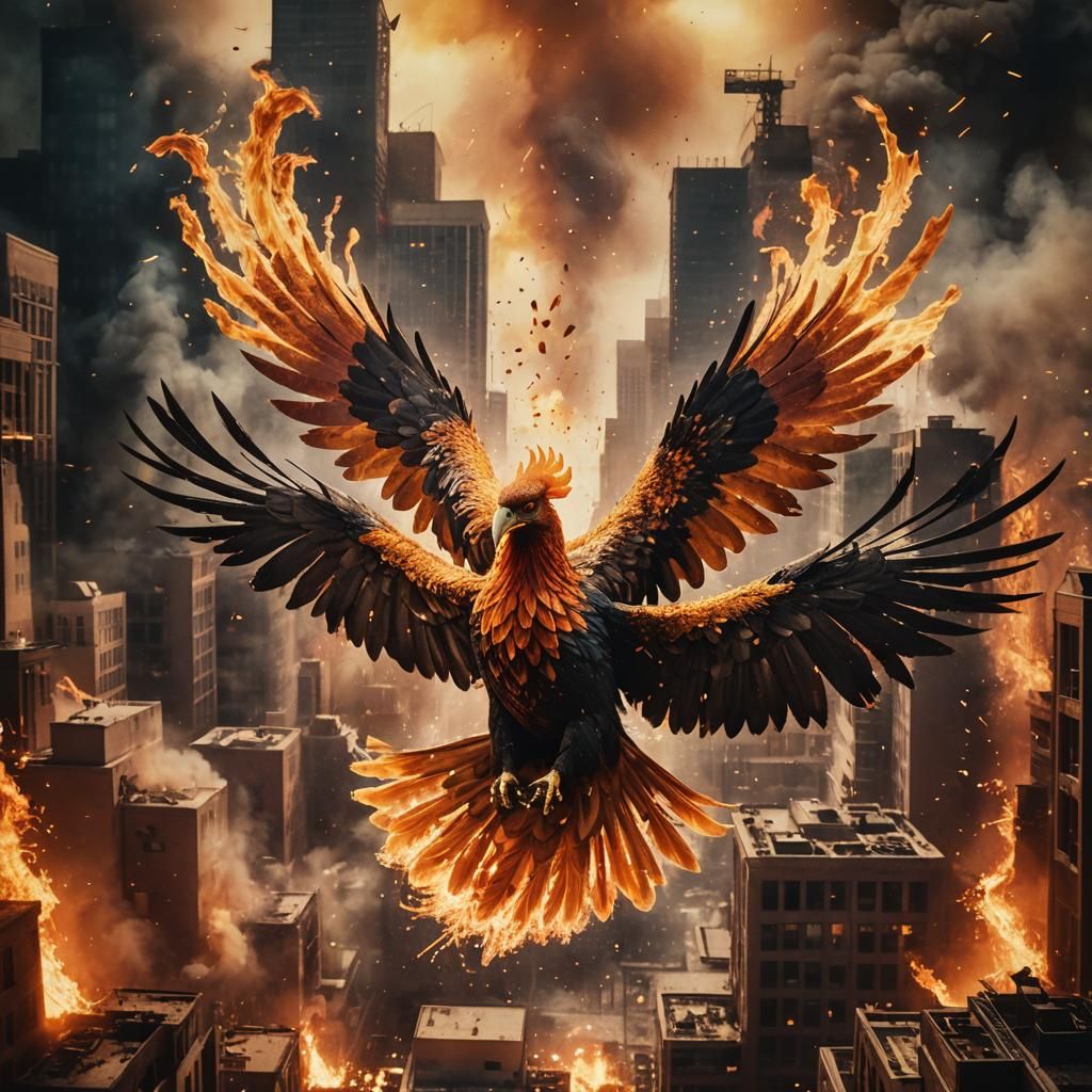 Phoenix Ignites Burning City in Cinematic Flames