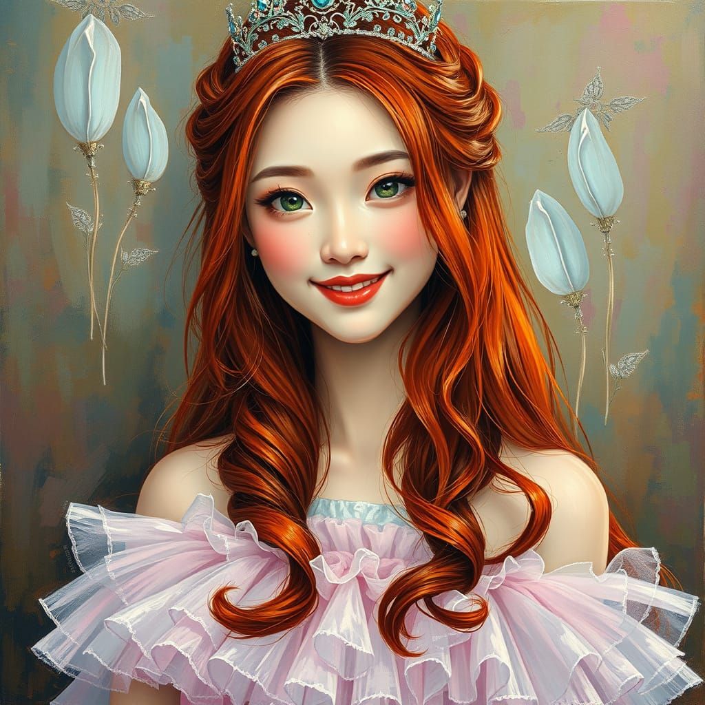 Gothic Princess in Whimsical Tulle, Soft Neo-Impressionist O...