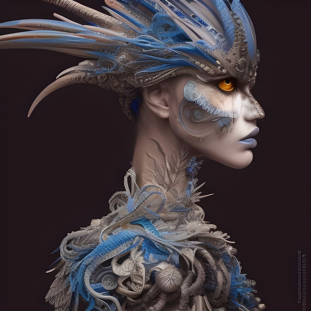 Secretary Bird Lady in Elaborate Dress: Fantasy Art