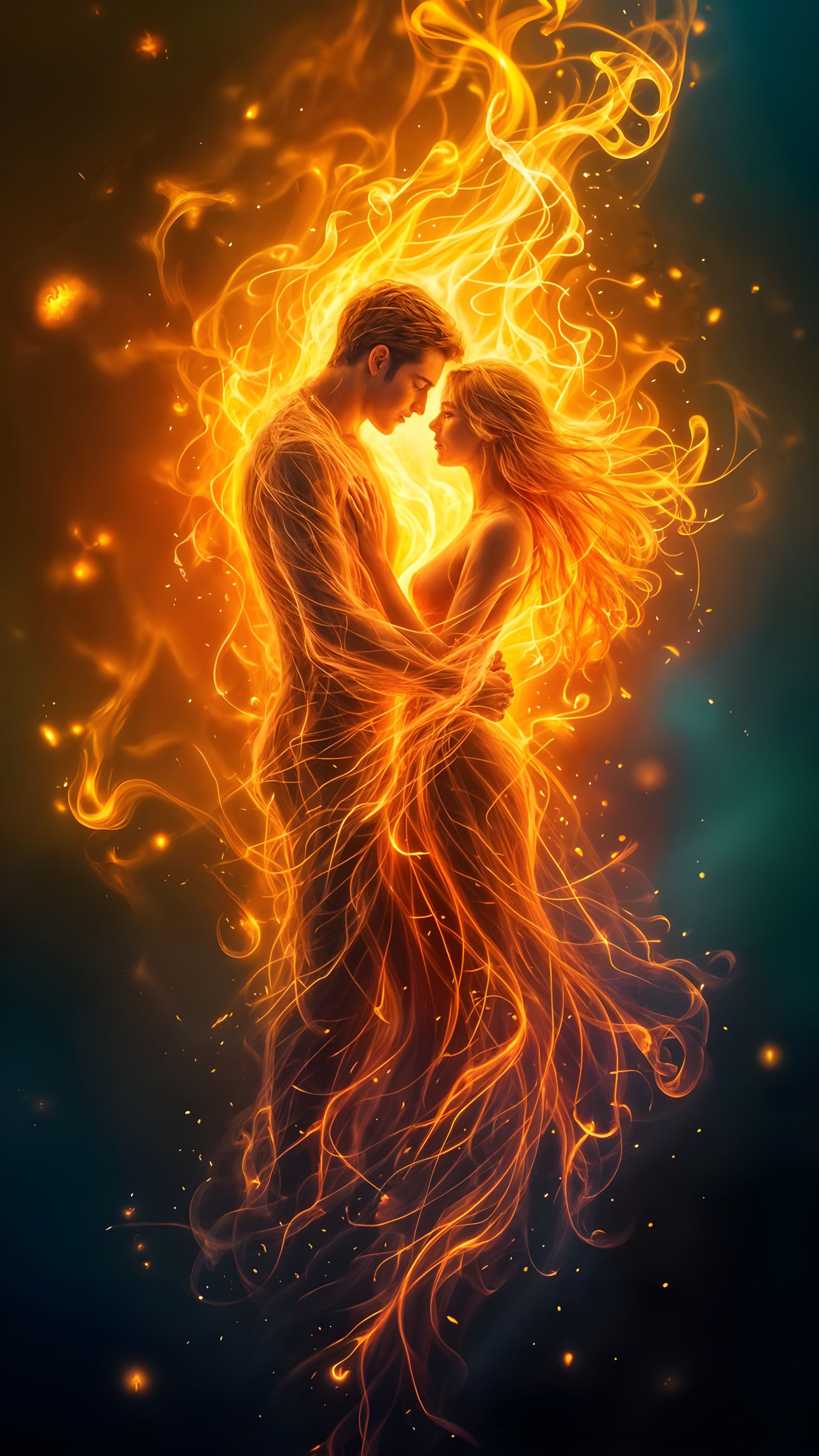 Ethereal Candle Flame Embracing Couple in 8k