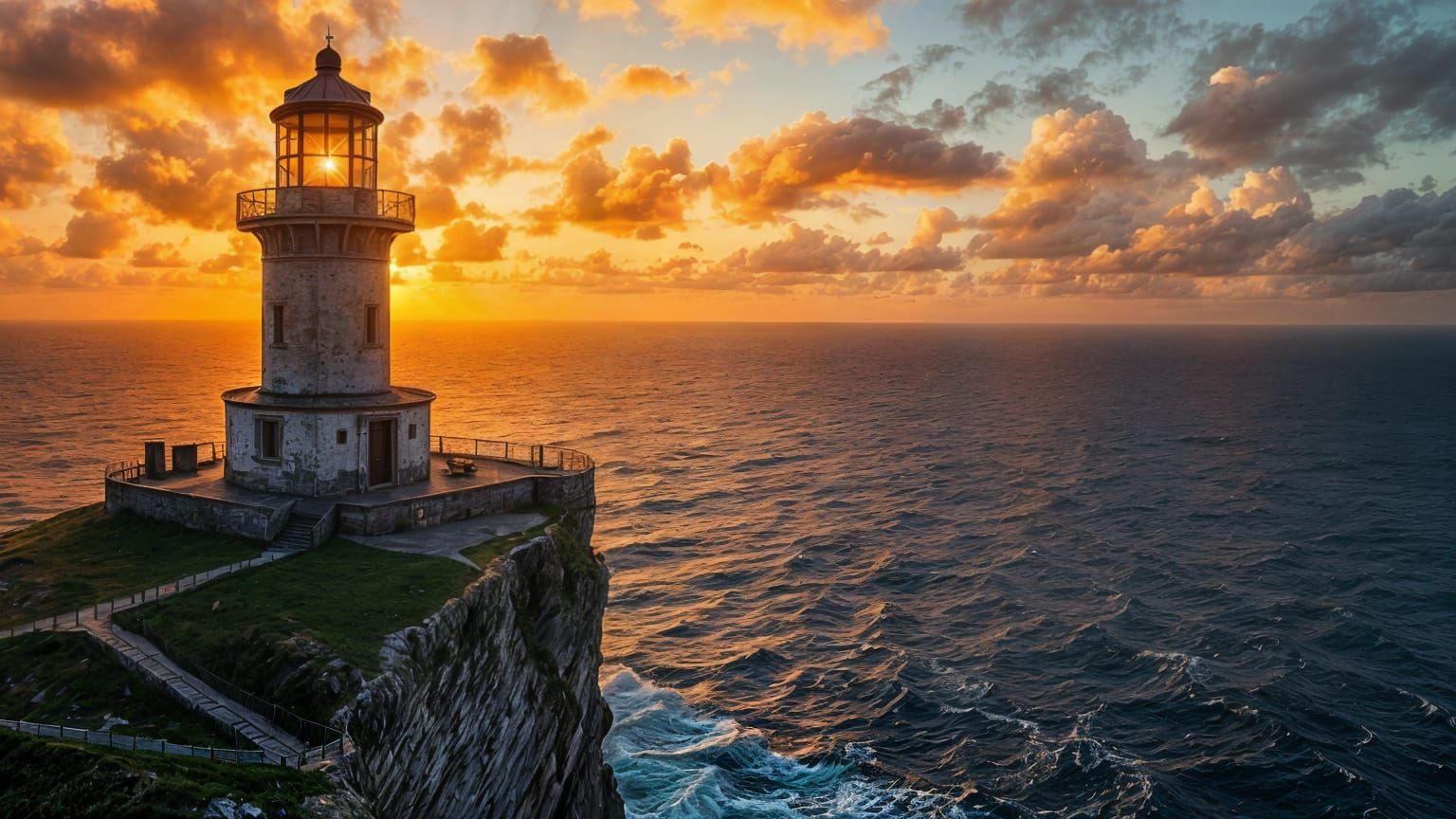 Stormy Seas at Derelict Lighthouse at Golden Hour