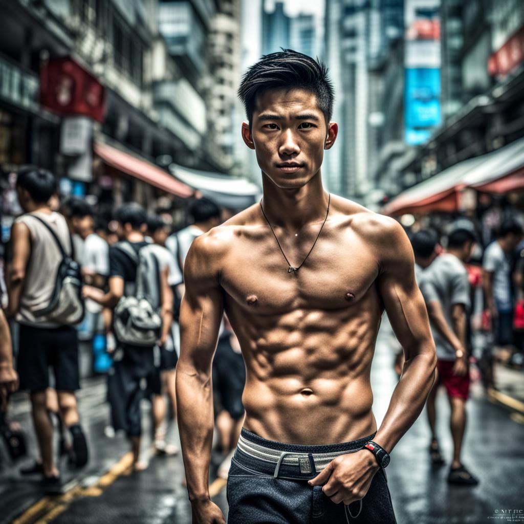 Hyperrealistic Portrait of a Shirtless Young Man