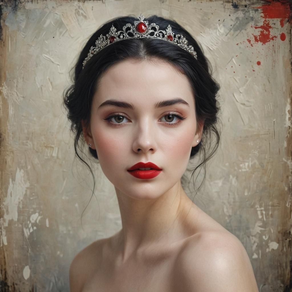 Stunning Princess Portrait with Red Lips and Black Hair