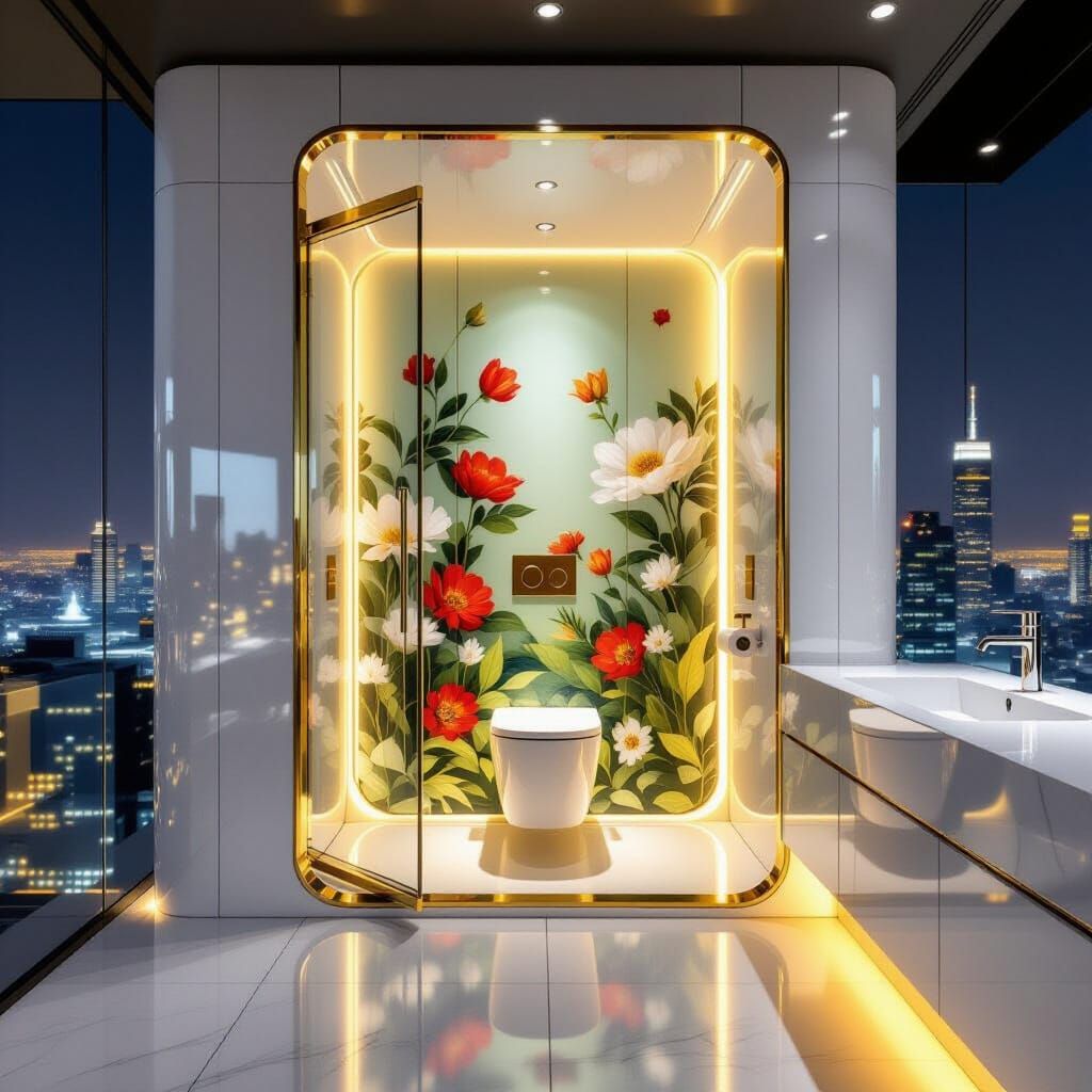 Luxury Skyscraper Toilet Pavilion Under City Lights