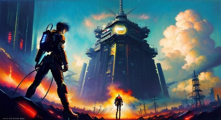 Futuristic Dystopian Freedom Fight in Anime Art Style