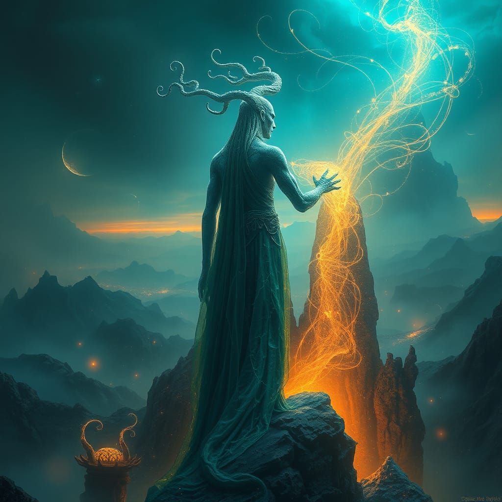 Mystical Xel'Naga Watcher in Ethereal Landscape