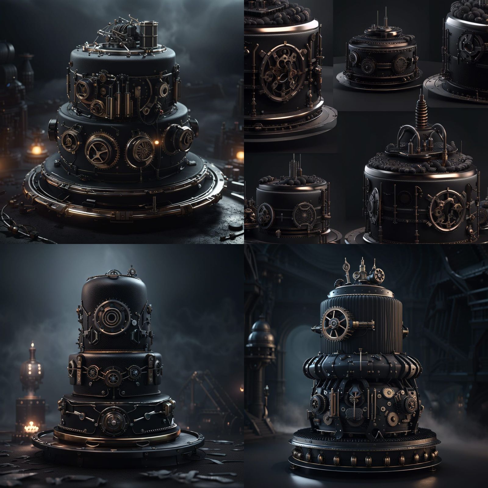 Gothic Steampunk Cake with Mech Engine in Fog