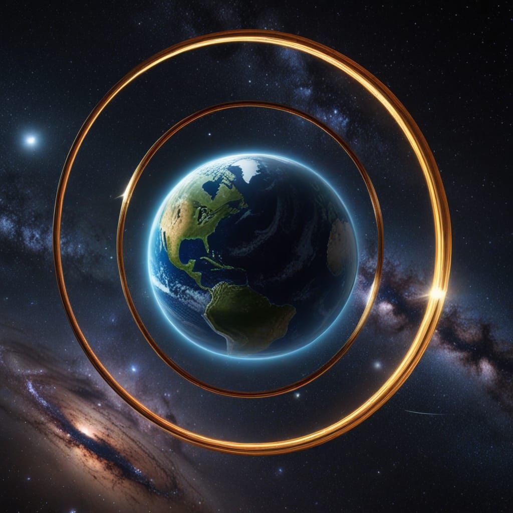 Space, planet Earth around which rings
