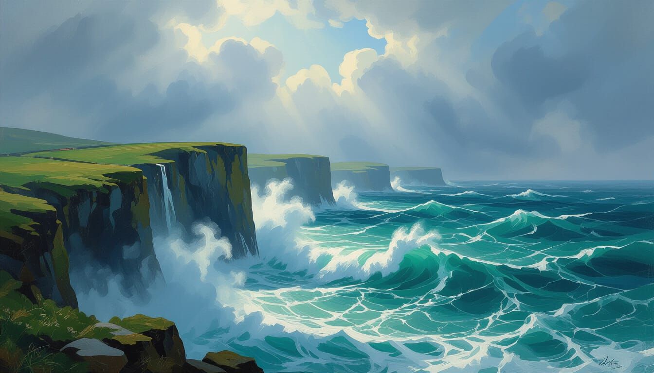 Dramatic Welsh Cliffs Under Stormy Skies